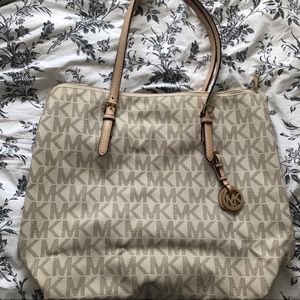 Michael Kors Beige Monogram Jetset Tote